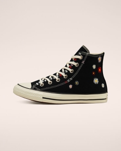 Converse Embroidered Floral Chuck Taylor All Star Bayan Uzun Ayakkabı Siyah/Bej Rengi/Beyaz | 417628